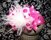 Over The Top Boutique Hairbow..Pretty in Pink Spikey Layered Boutique Bow and Headband Newborn Toddler Girl