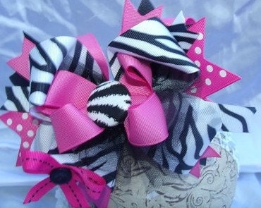 Boutique Hair Bow..Over the Top Zebra Large Bow with Headband ..Great Hairbow for newborn toddler big girl