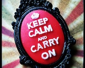 KEEP CALM and CARRY On Brooch, Pin, Bag Accessory, Red, black and white