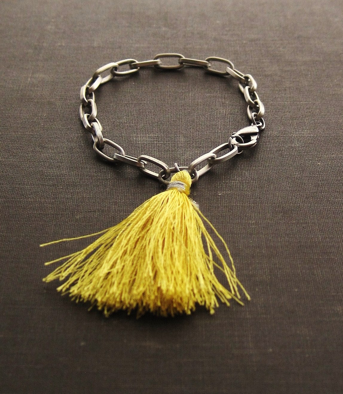 Tassel on Chunky Silver Chain Bracelet