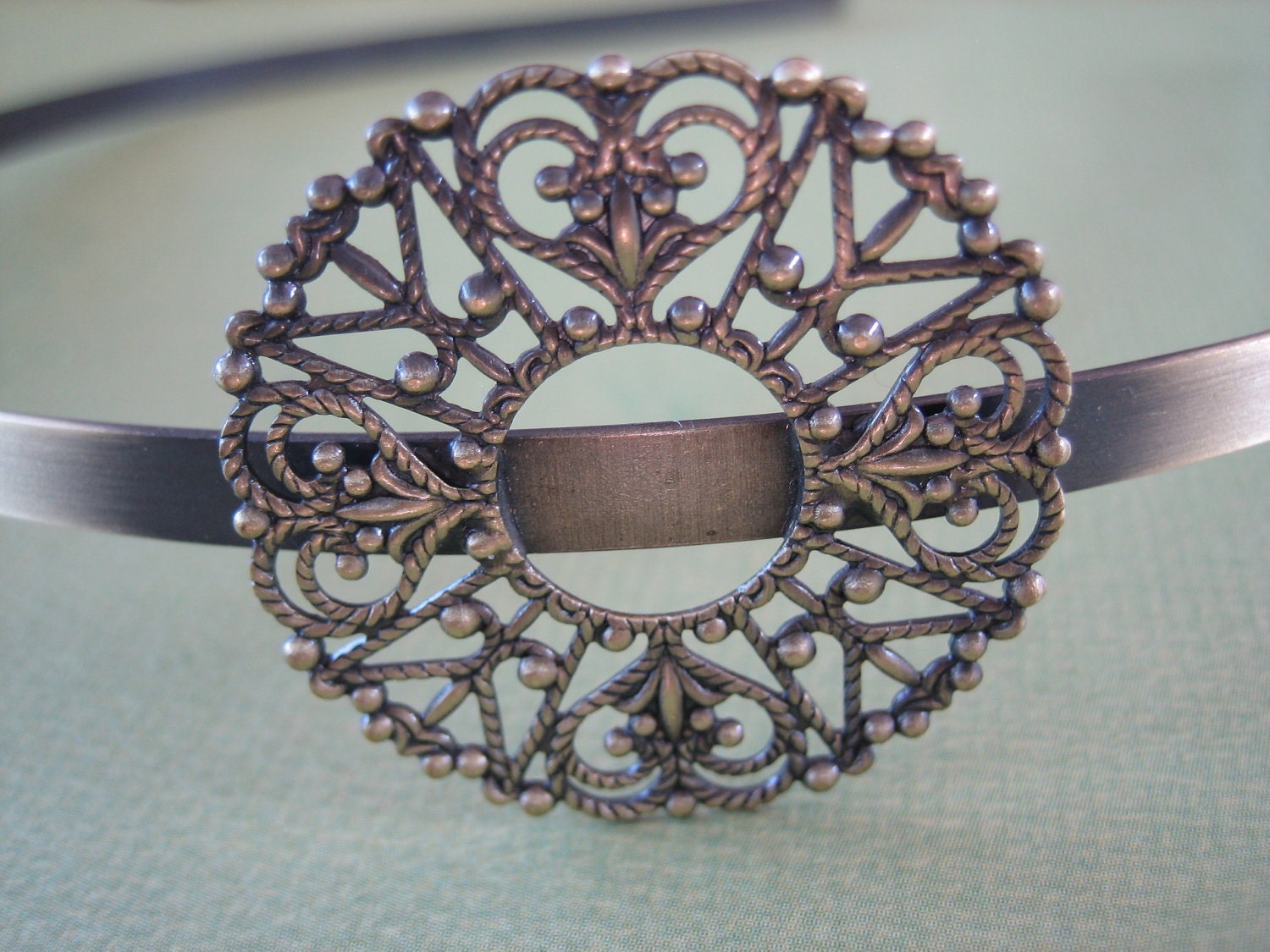 1PC - Antique Brass Headband - Round Filigree - Jewelry Findings by ZARDENIA