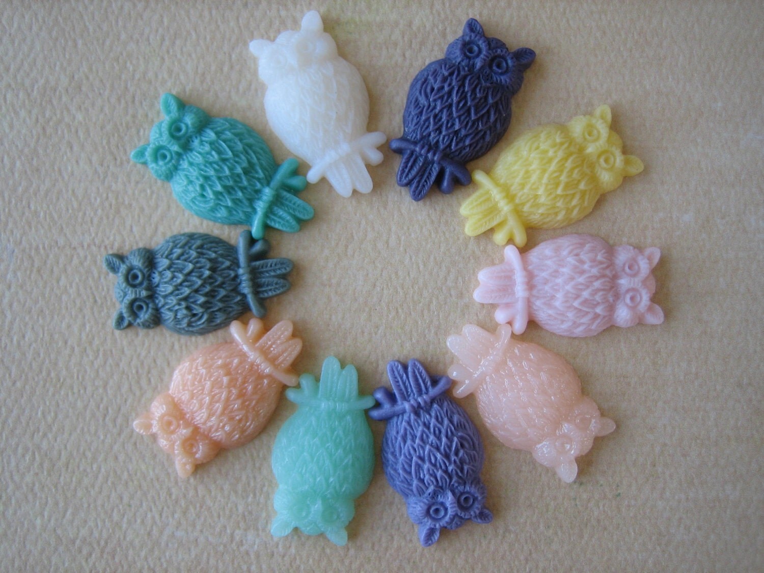 10PCS - Spring Pastels - Resin Owl Cabochons - 25mm Matte Finish - Jewelry Findings by ZARDENIA
