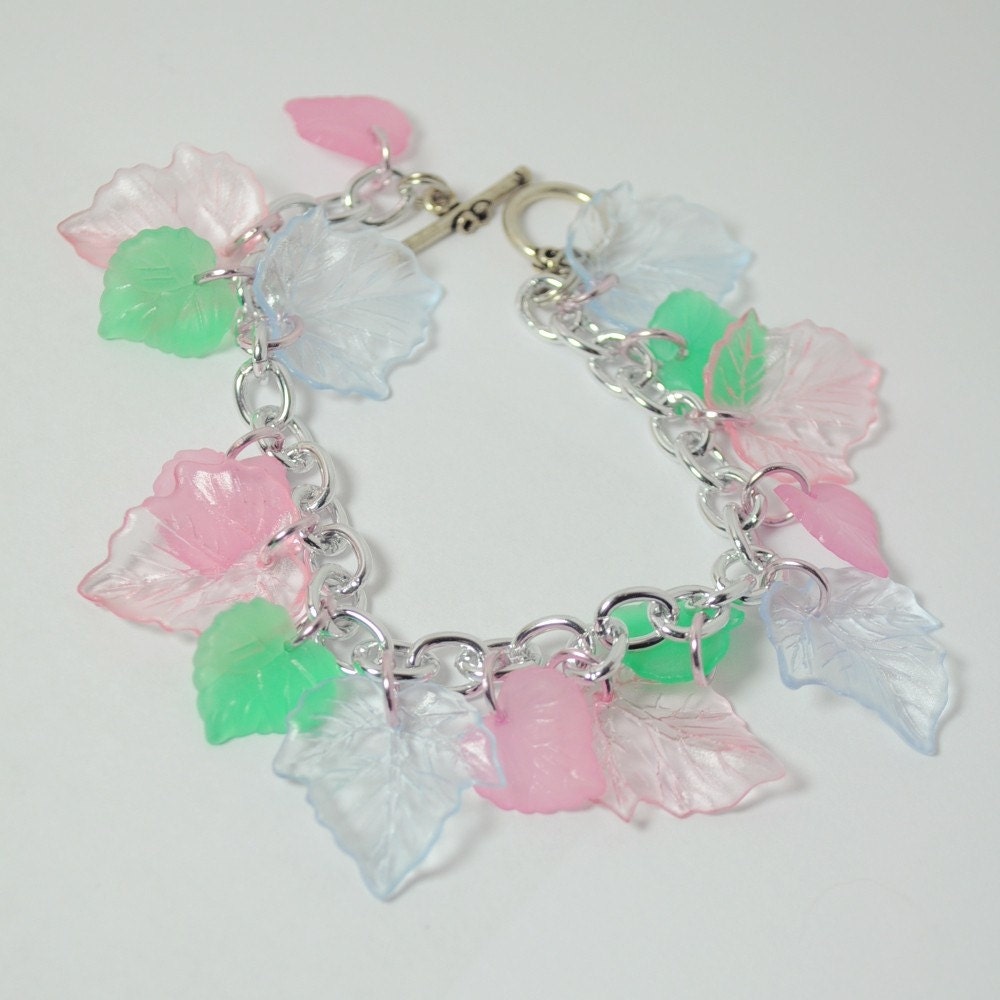Pink and Green and Blue Leaf Bracelet