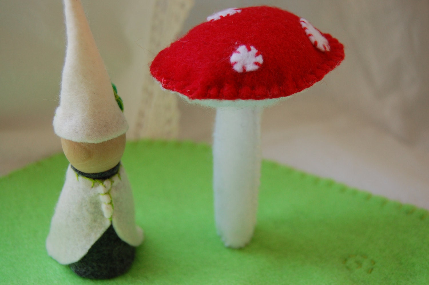Wooden Peg Gnome Doll and Felt Mushroom Play set