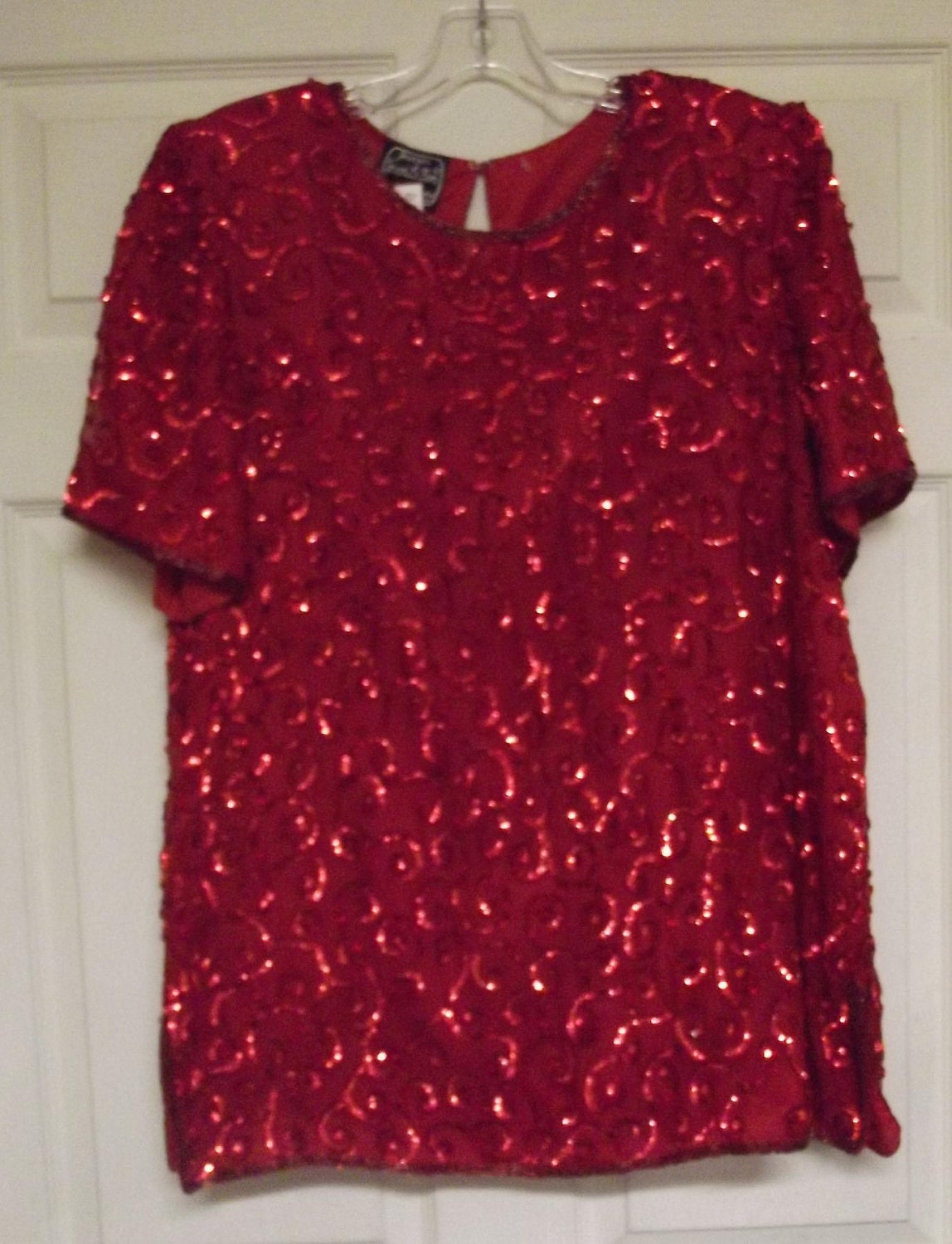Sequioned Top, 80's Short Sleeves - Silk