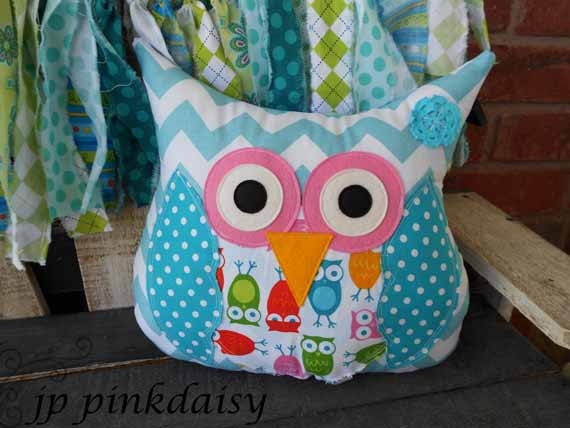 Owl Pillow Chevron/Aqua Pink Orange White Chevron/Stuffed Owl Pillow /Plush/ Pottery Barn / Nursery / Limited Edition RTS