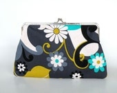 Gray,turquoise,mustard floral clutch,hand bag