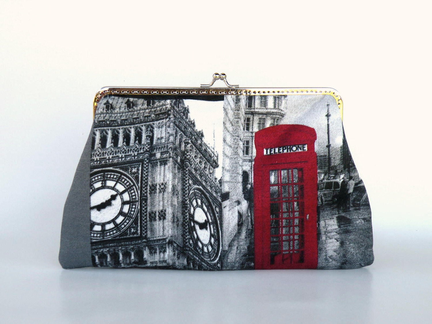 England, Big Ben, UK,telephone, London clutch,hand bag,beige