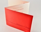 Red Modern Wedding Invitation Tri-fold Card with Perforated RSVP Postcard, Sample - VICTORIA