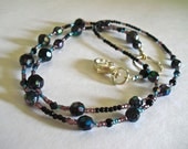 ID Lanyard Necklace with Vintage Beads, Midnight Magic
