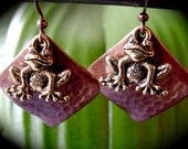golden Frog earrings diamond copper backs