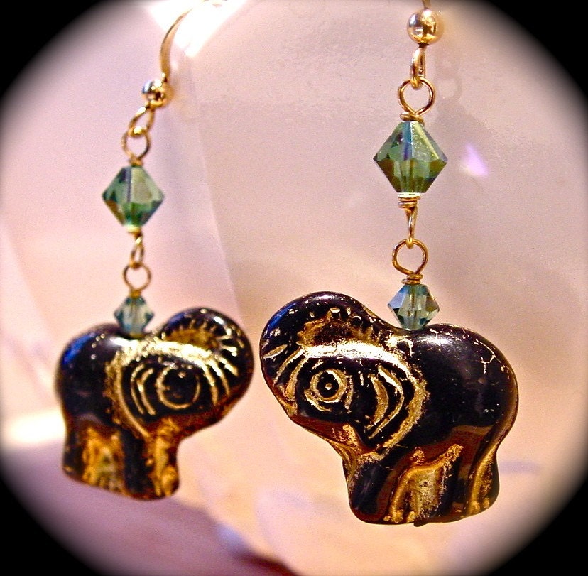 Elephant earrings gold ear wires