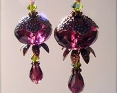 Purple and green earrings antique copper vintage look