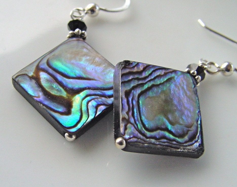 Abalone shell diamond  earrings handmade with sterling wires