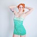 Vintage 1970s Swimsuit - 70s One Piece Bathing Suit - Teal Green and White