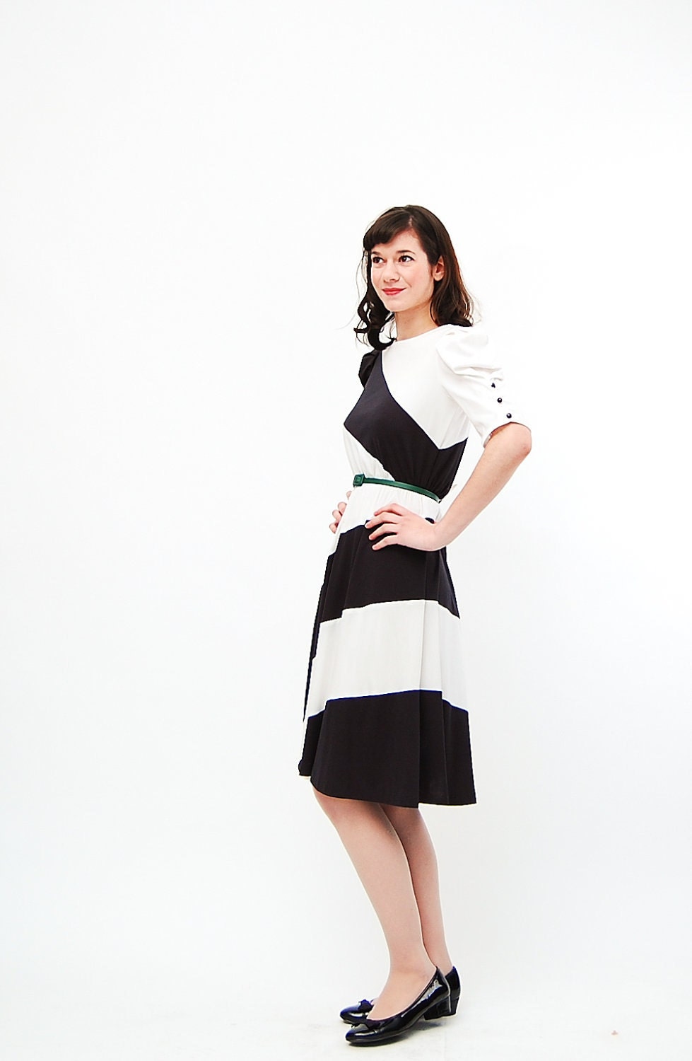 Vintage 1980s Dress - 80s Party Dress - Black and White Stripe