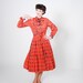 Vintage 1950s Dress - 50s Party Dress - Tangerine & Indigo DNA Print