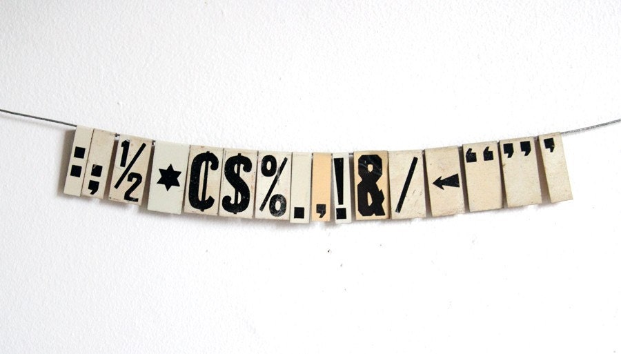 vintage small white metal hanging letters