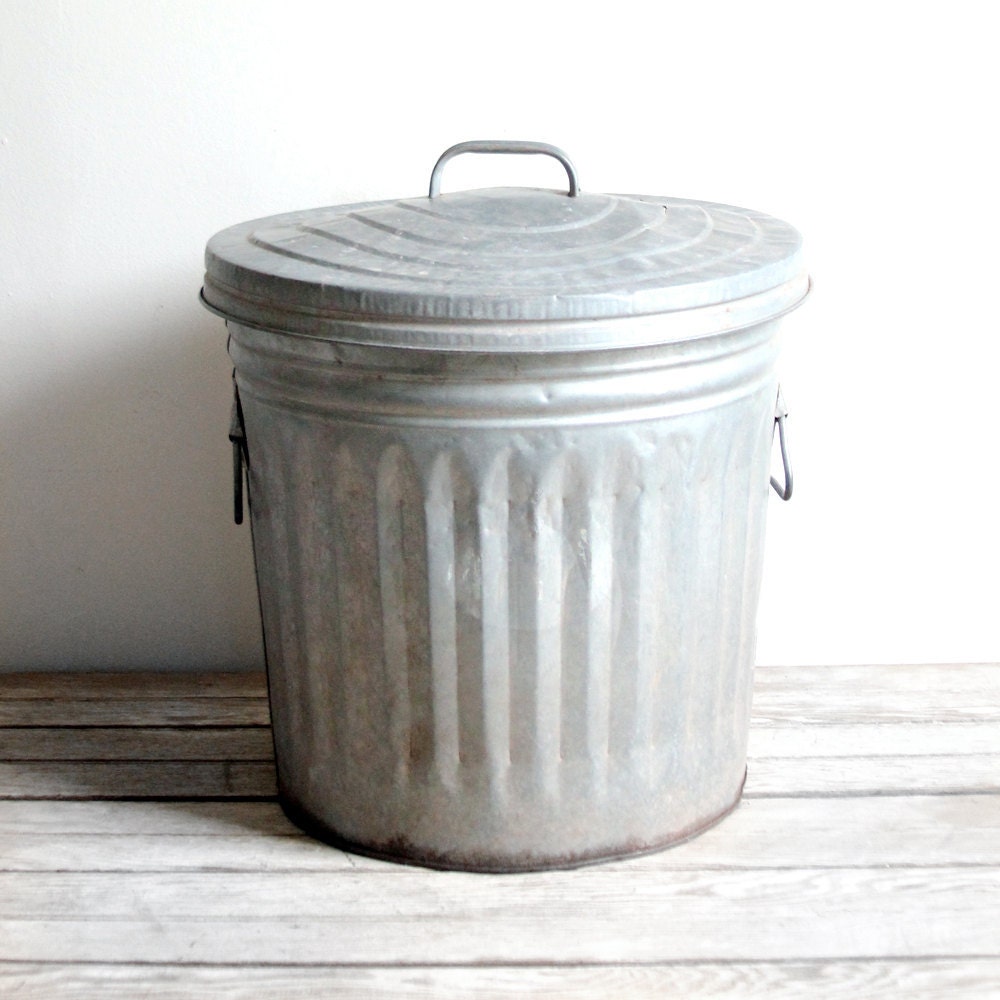vintage galvanized garbage can