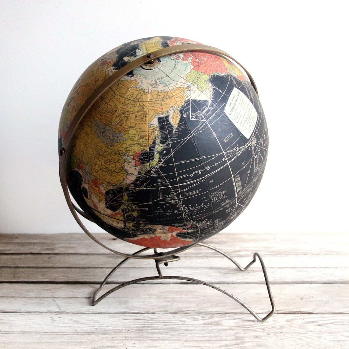 vintage mid-century black rand mcnally globe