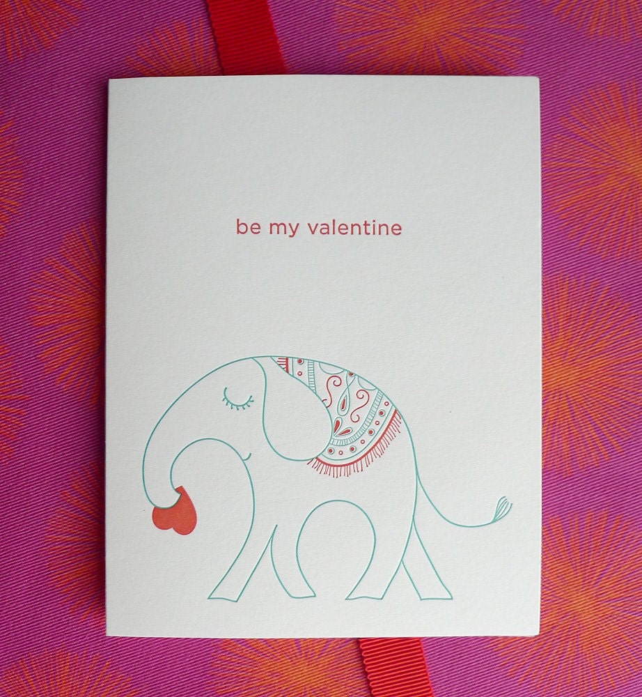 Letterpress Valentine Card - Elephant Love