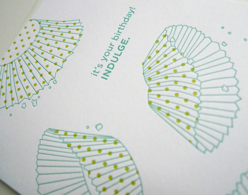 Happy Birthday Card, Letterpress, Cupcake Wrappers