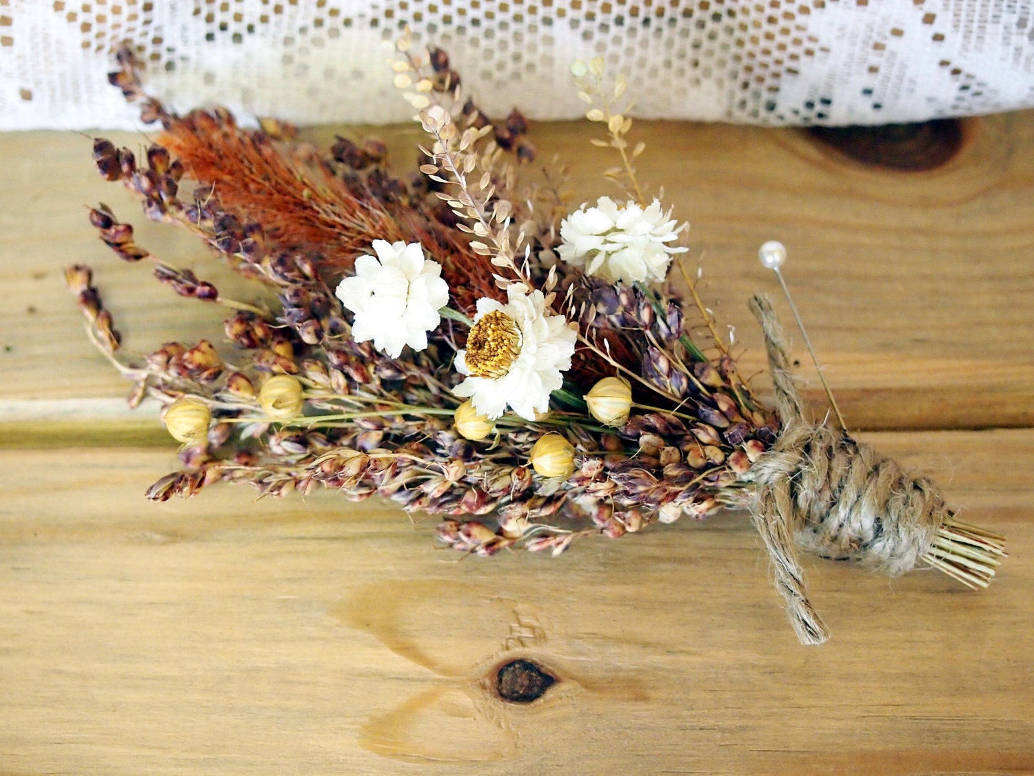 PRIMITIVE HARVEST Dried Flower Wedding Boutonniere - Country Wedding