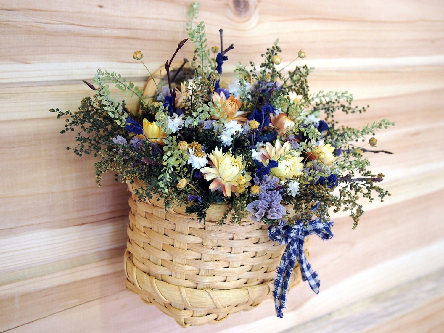 Small Wall Basket filled with Dried Flowers by theflowerpatch