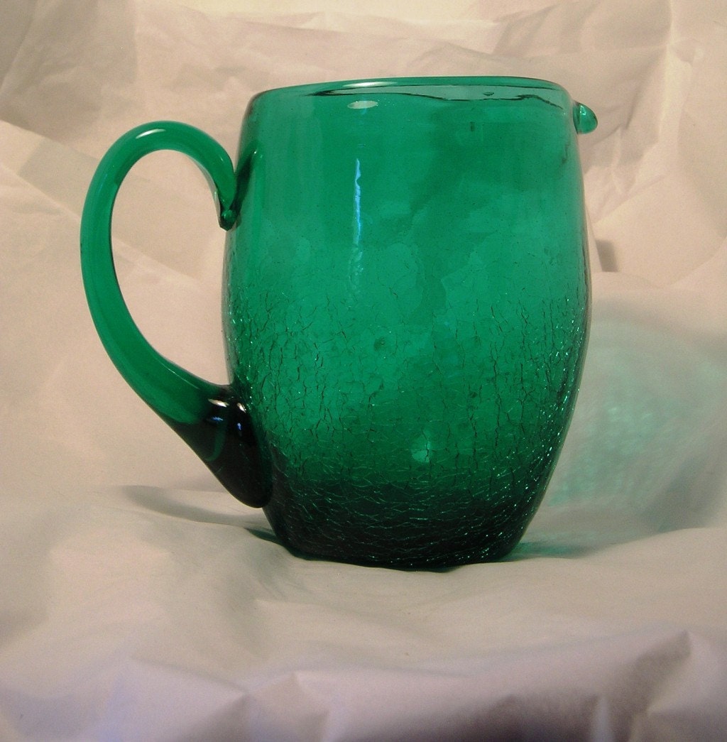 Items Similar To Vintage Blenko Green Crackle Glass Pitcher C3 On Etsy