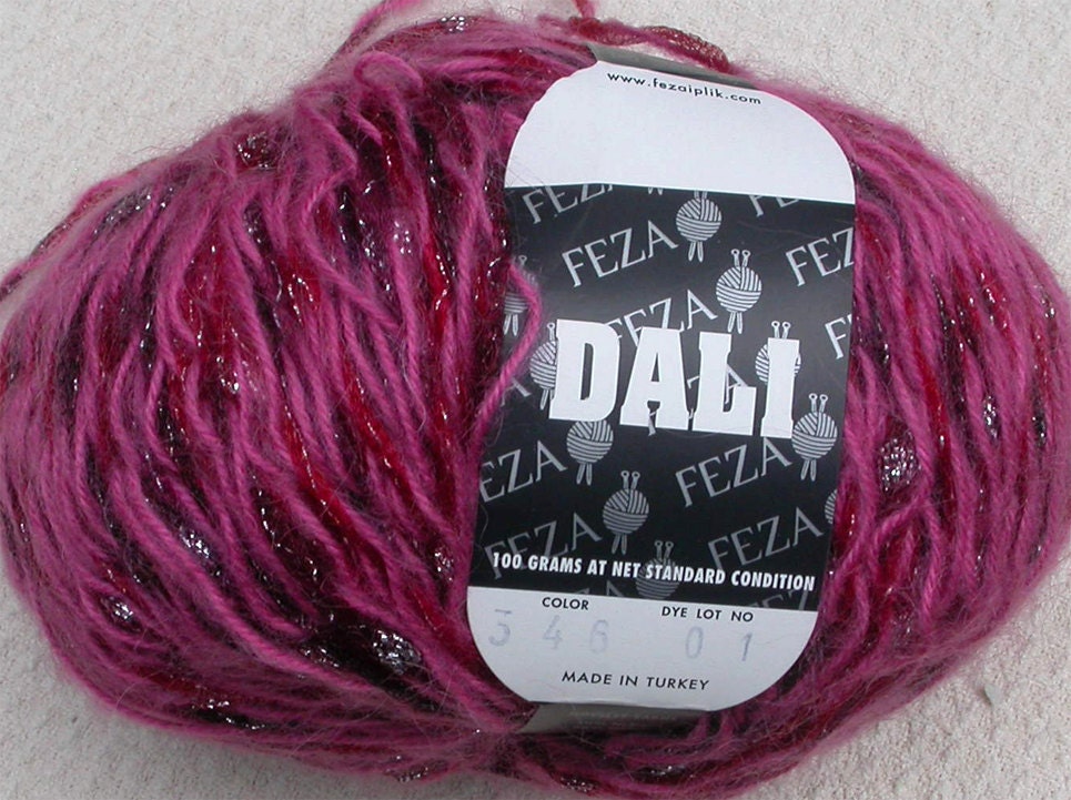 Feza Dali Yarn, novelty Metallic Plied and Ribbon, Nylon, Mohair, Knit, Crochet, Choose Green, Mauve, Pink or Red
