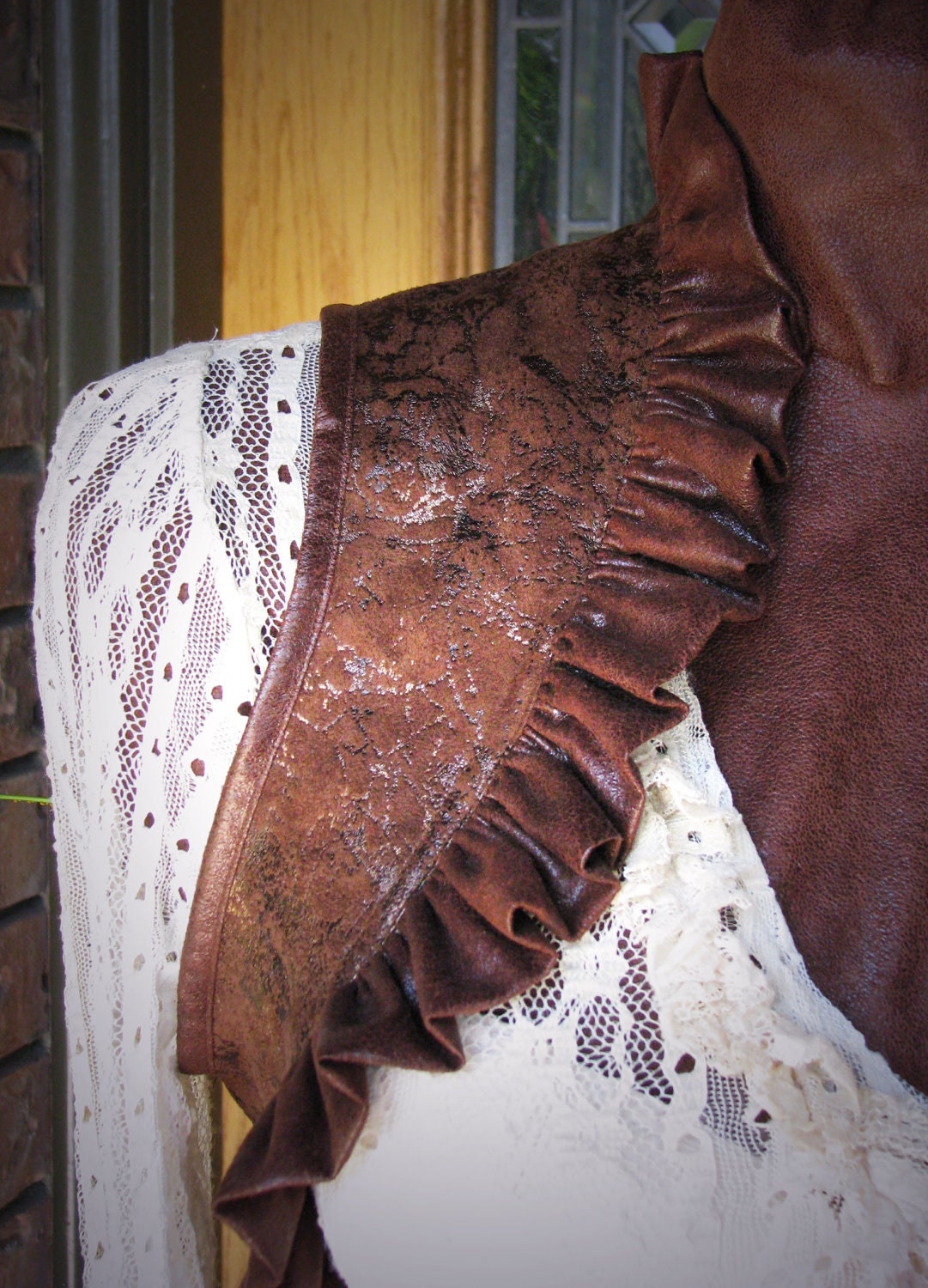 Delicious Brown Ruffled Steampunk Shrug Size Medium Ready to Ship