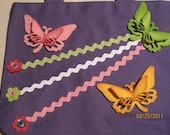 Purple Canvas Bag Tote Purse, "Butterfly Breeze", Book Bag, Music Bag, Craft Bag, Girls Spring & Summer Tote