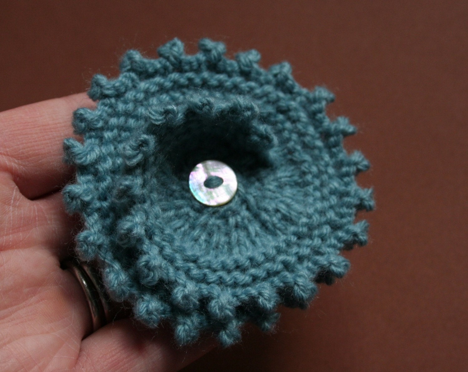 Floral spiral brooch or hair pin (knitting pattern pdf)