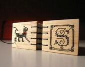 SAMPLE Journal Mini Blank Book Custom Personalized, Cross Stitch Monogrammed Coptic Stitch Balsa Wood