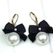 Bow Earrings  Black Satin Ribbon Bow And White Pearls Earrings
