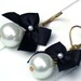 Bow Earrings  Black Satin Ribbon Bow And White Pearls Earrings
