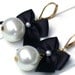 Bow Earrings  Black Satin Ribbon Bow And White Pearls Earrings