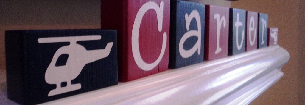 CUSTOM BLOCK LETTERS - Helicopter - Personalized - Name - Nursery - Bedroom - Boys - Room Decor