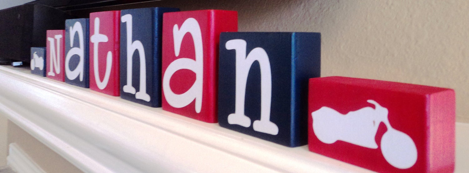 CUSTOM PERSONALIZED BLOCKS - Wooden - Letters - Motorcycle - Harley Davidson - Name - Boys Room Decor - Baby Shower Gift