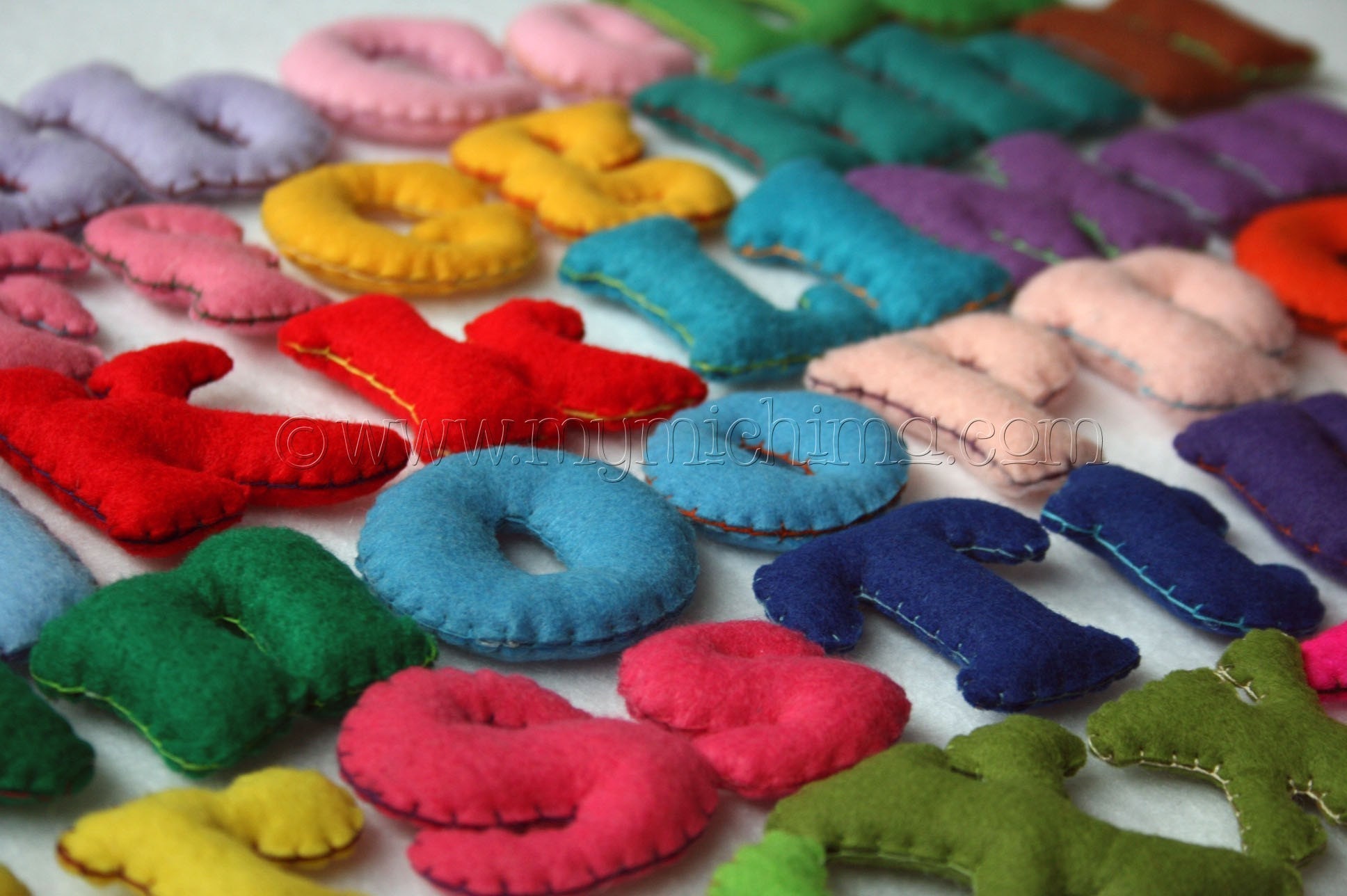 Stuffed Felt Alphabet Letter Set in a Drawstring Bag - Mixed Upper and Lower Case Set