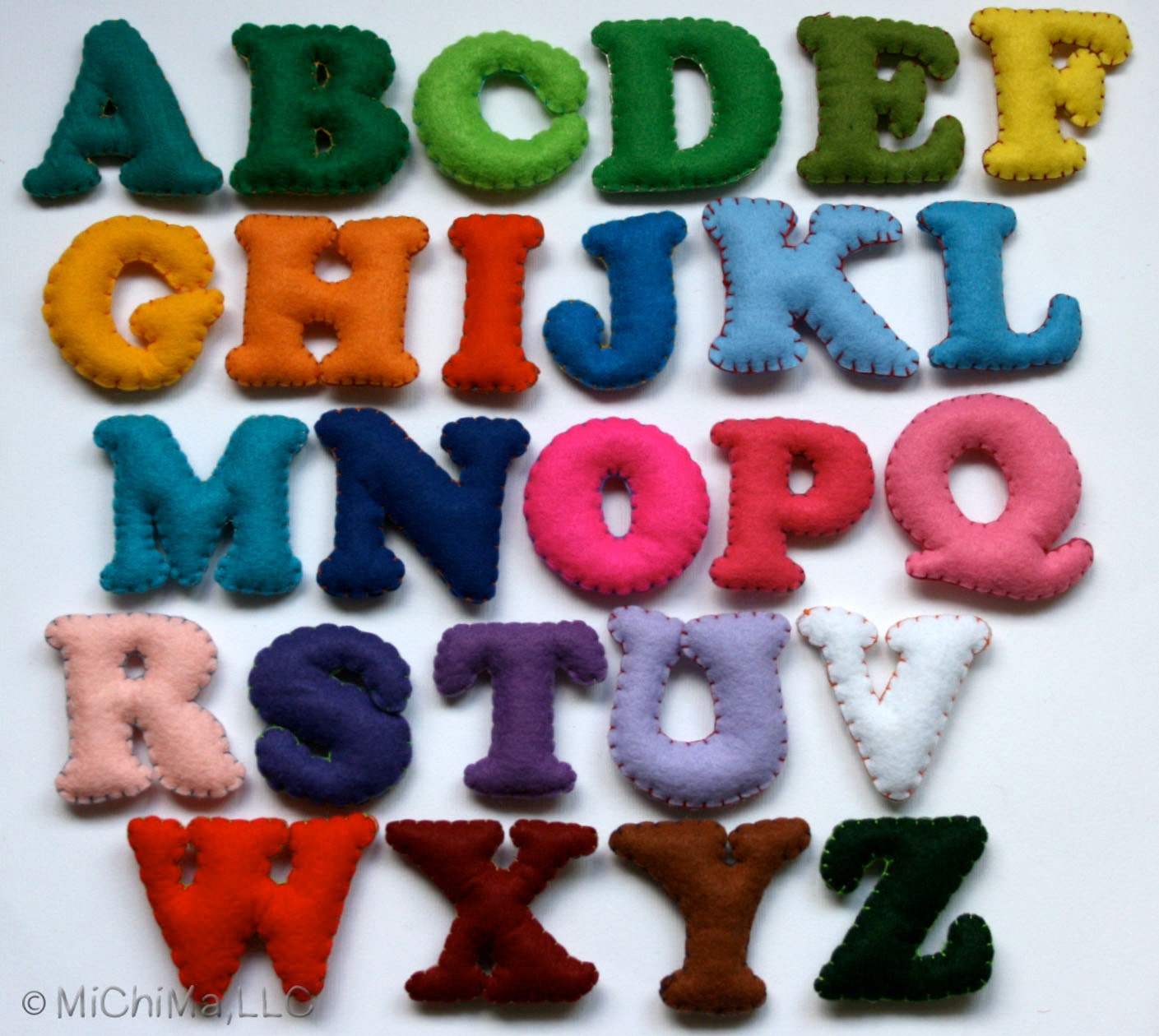 Stuffed Felt Alphabet Letter Set in a Reusable Drawstring Bag - Upper Case Fancy Set