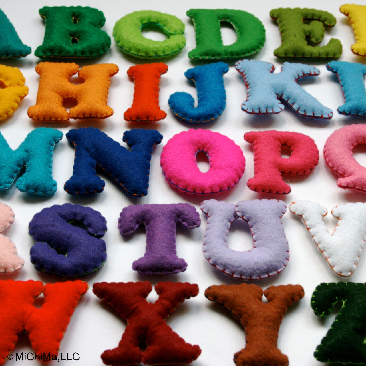 Stuffed Felt Alphabet Letter Set in a Reusable Drawstring Bag - Upper Case Fancy Set