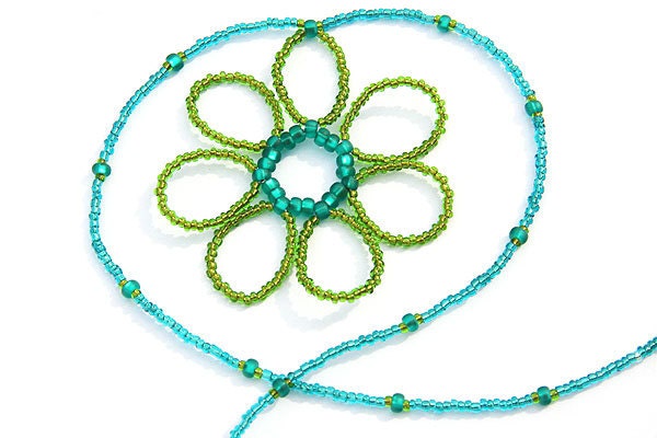 Fresh Teal and Green Seed Bead Flower Necklace. Spring Fashion. Beaded Flower. Young Fashion.