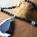 on Vacation / Huge Stone. Black and White Faceted Agate Pendant. B&W Cats Eye Necklace.  Swarovski Crystal. Modern Edgy Fashion tagt