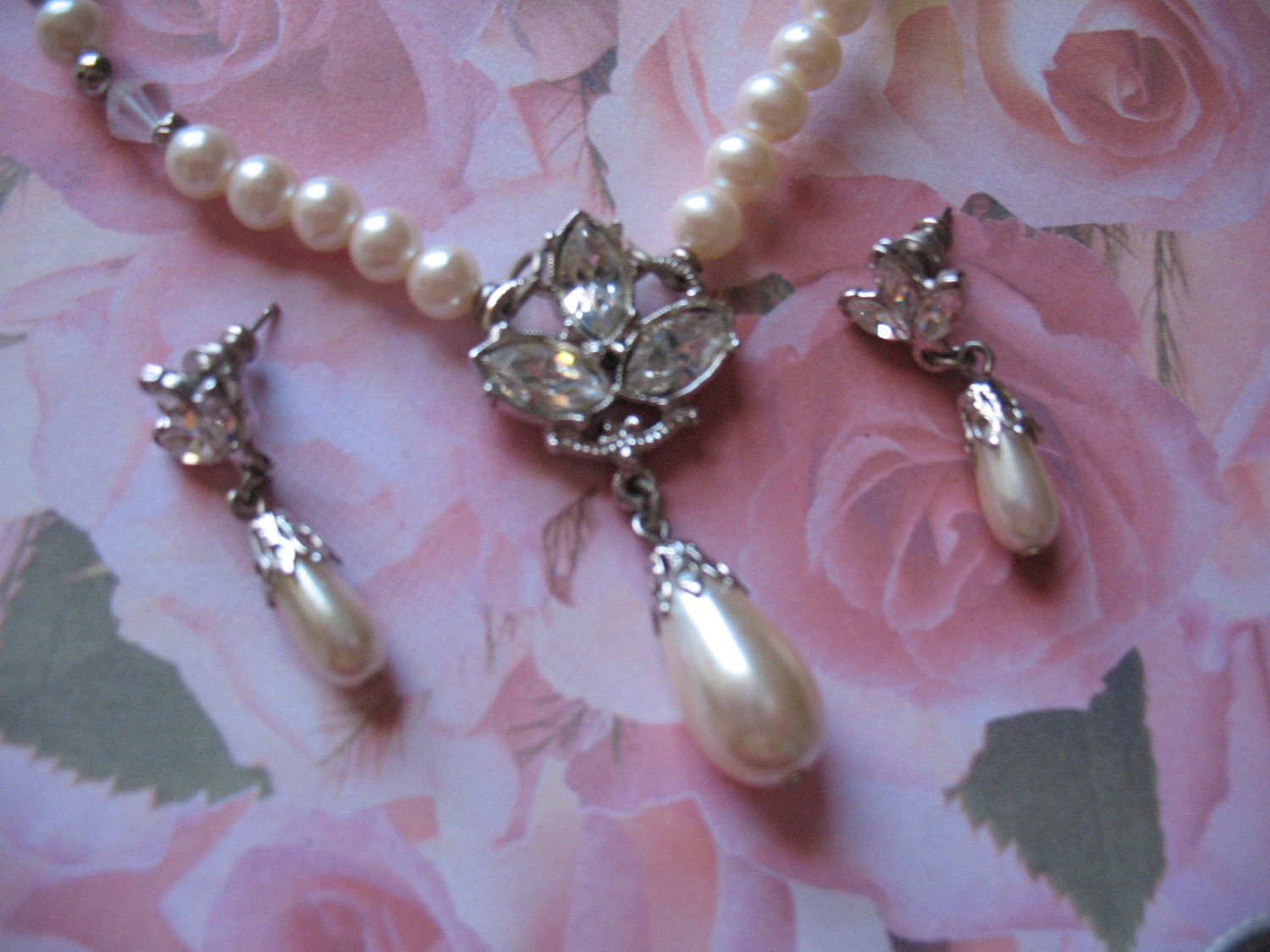 Here Comes The Bride Pearl Necklace Earring Set