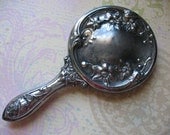 JUST REDUCED Antique Art Nouveau Silver Repousse Vanity Mirror