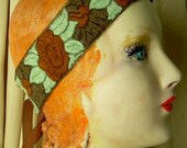 jayne- art nouveau flapper headband of 1920s trim in brown and aqua