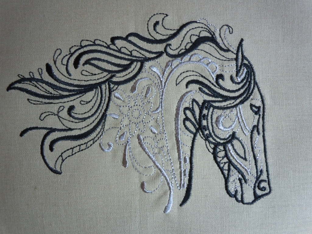 Quilt Block - Machine Stitched Embroidered Great Majestic Horse Head