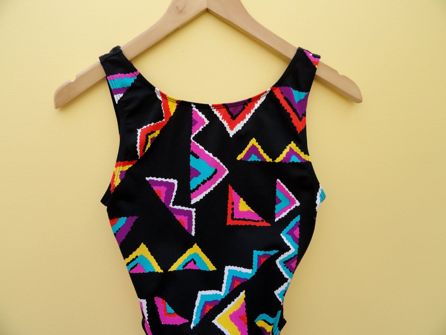 15% OFF STOREWIDE SALE 90s Black Geometric Triangle One Piece Leotard / Swimsuit