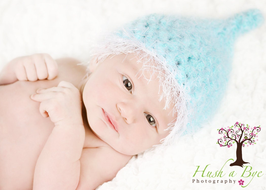Newborn Soft and Fuzzy Trimmed Blue Elf Pixie Beanie Cap Hat